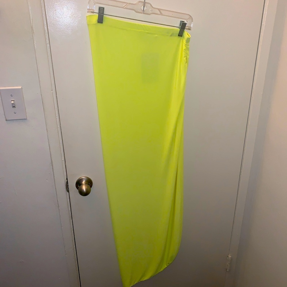 Kim K inspired lime green midi skirt WITH SLIT.